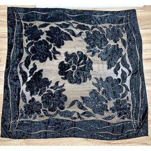 Black Velvet Burnout Floral Sheer Scarf Shawl Wrap Shimmering Holiday Dainty